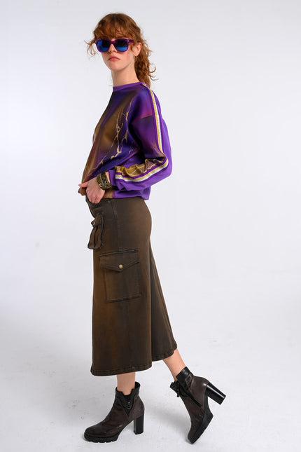 Lalipop Design | Abstract Print & Purple Paneled Sweatshirt