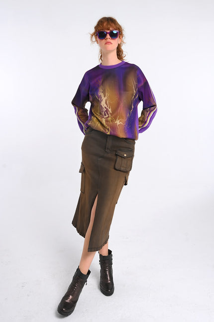 Lalipop Design | Abstract Print & Purple Paneled Sweatshirt