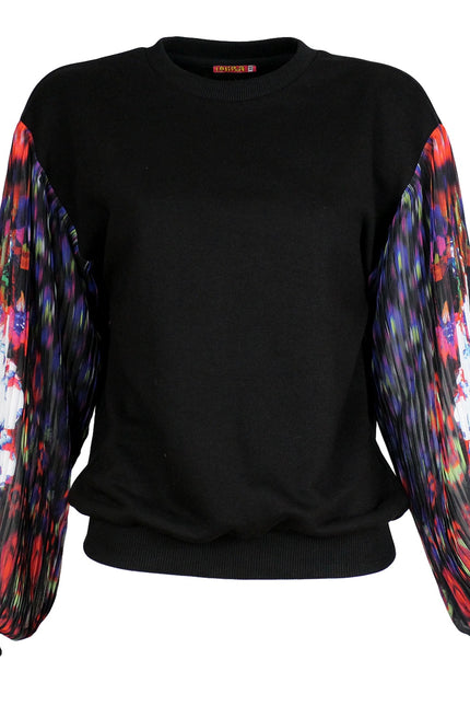Lalipop Design | Sweatshirt with Printed Chiffon Pleated Sleeves