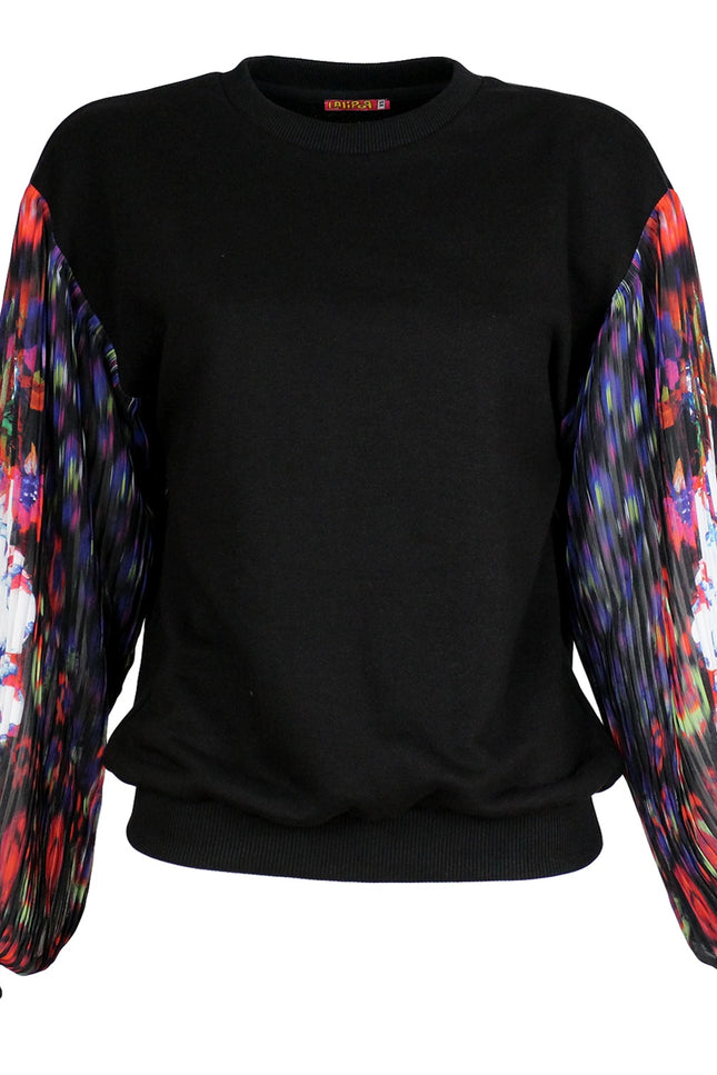 Lalipop Design | Sweatshirt with Printed Chiffon Pleated Sleeves