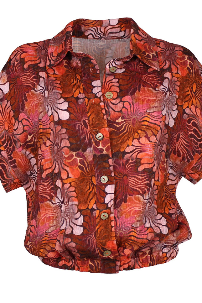 Lalipop Design | Hibiscus Floral Design Short-Sleeve Button-Up Shirt