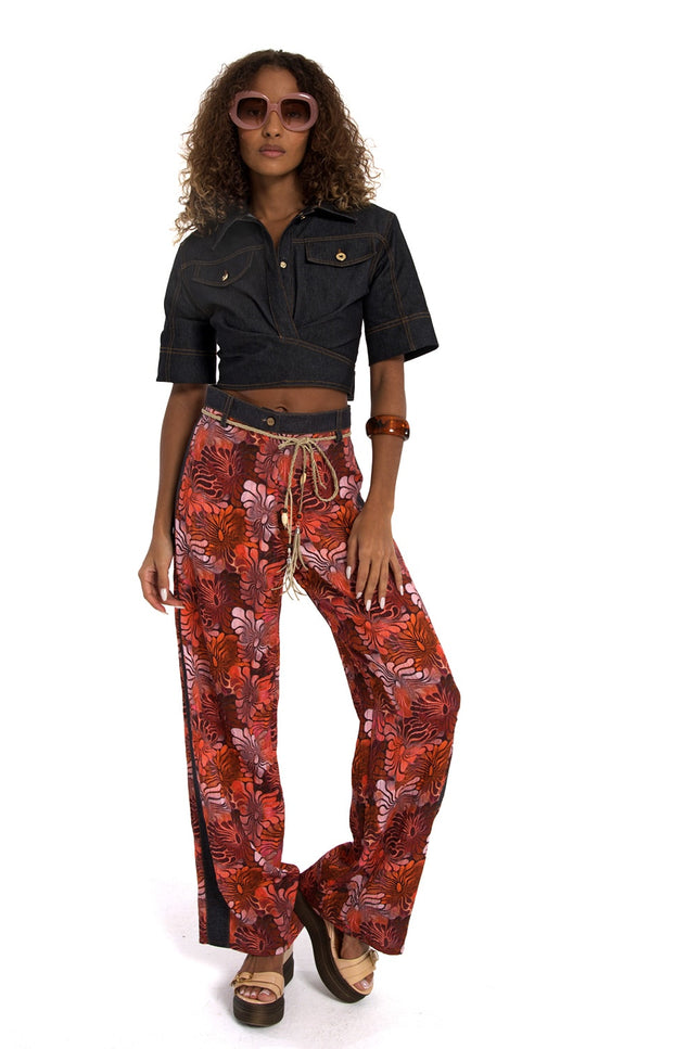 Lalipop Design | Hibiscus Floral Print Wide Leg Trousers