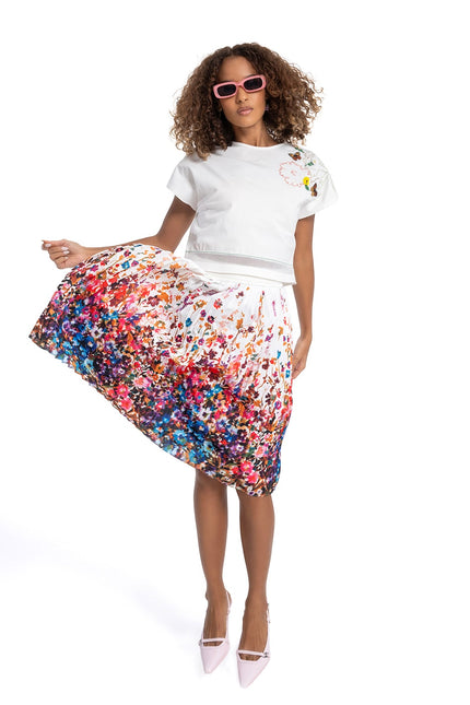 Lalipop Design | Multicolor Floral Print Pleated Knee-Length Mini Skirt