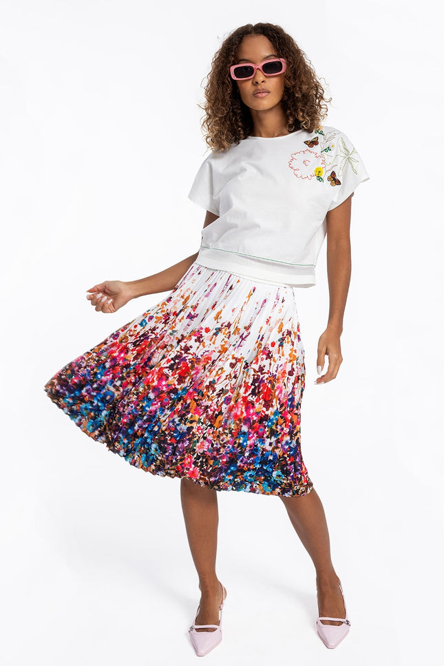 Lalipop Design | Multicolor Floral Print Pleated Knee-Length Mini Skirt