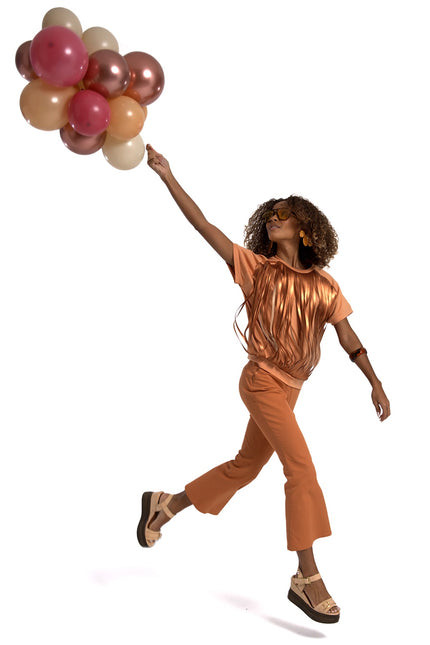 Lalipop Design | Salmon Color Blouse with Laser-Cut Vegan Leather Fringes