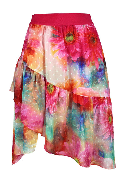 Lalipop Design | Multicolor Floral Print Asymmetric Chiffon Mini Skirt