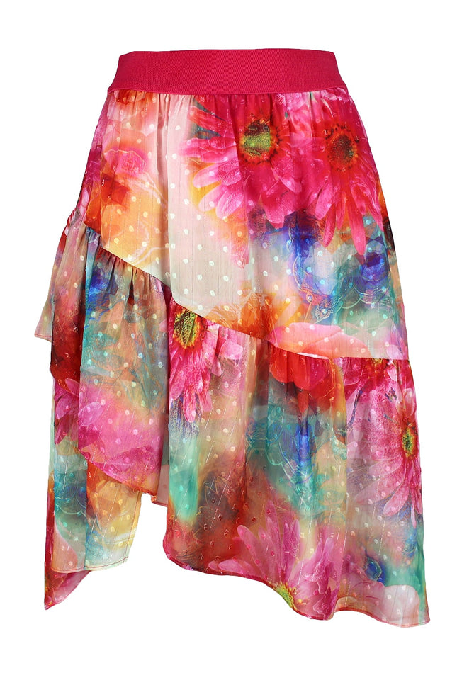 Lalipop Design | Multicolor Floral Print Asymmetric Chiffon Mini Skirt