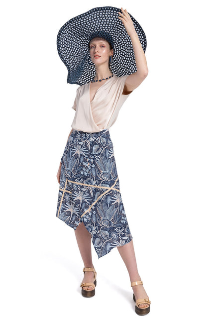 Lalipop Design | Floral Print Silky Touch Asymmetric Midi Skirt