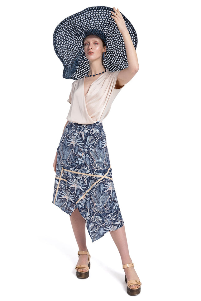 Lalipop Design | Floral Print Silky Touch Asymmetric Midi Skirt