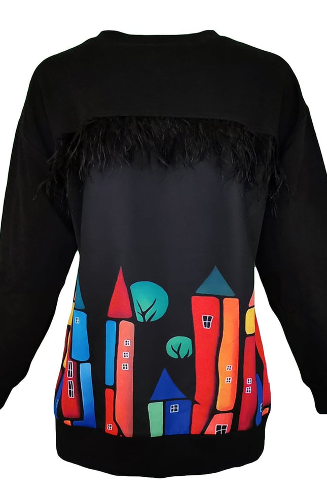 Lalipop Design | Sweatshirt with Colorful House Print on the Back