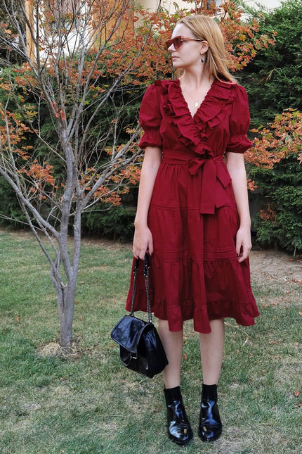 Lalipop Design | Double-Breasted V-Neck Midi Dress With Ruffles