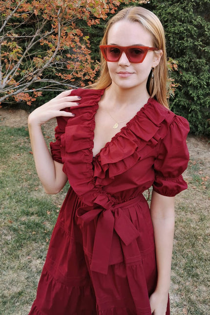 Lalipop Design | Double-Breasted V-Neck Midi Dress With Ruffles