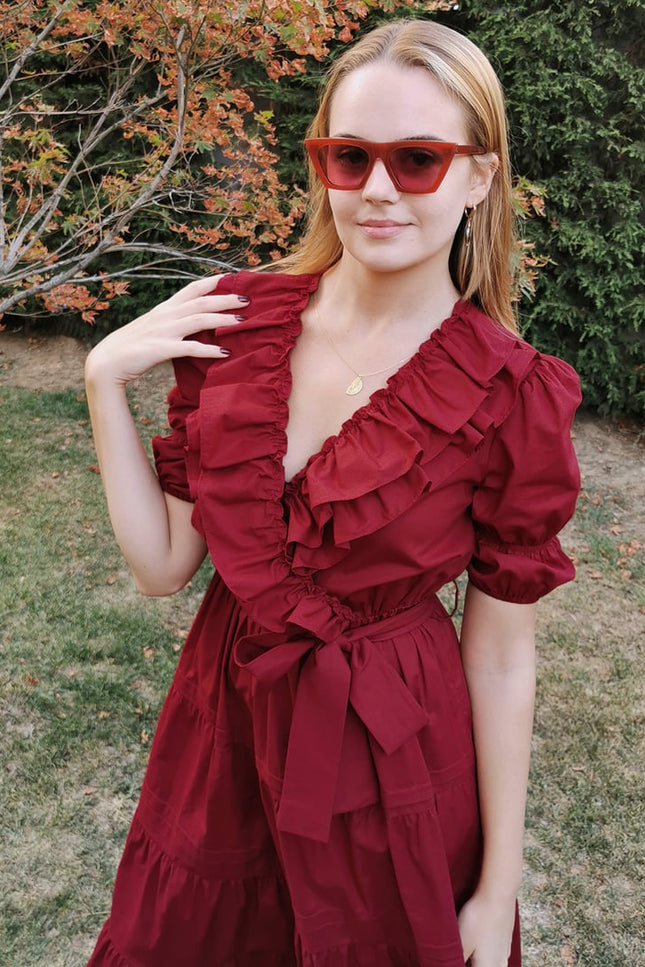 Lalipop Design | Double-Breasted V-Neck Midi Dress With Ruffles