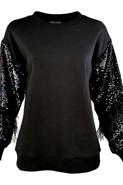 Lalipop Design | Bluza z połyskującymi cekinami i czarnymi piórami
