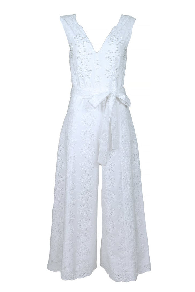 Lalipop Design | Embroidery Jumpsuit With Faux Pearl & Diamond Details