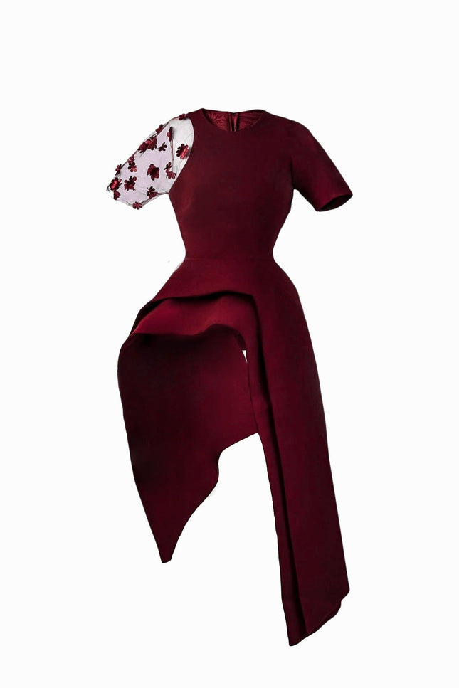 Anitabel | LEANNA STRUCTURED TOP WITH SHEER SLEEVE IN WINE RED