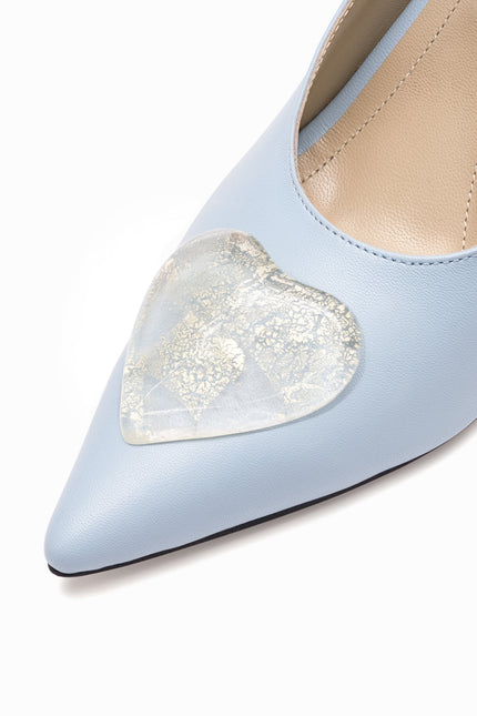leather slingback baby blue 7cm white gold glass heart