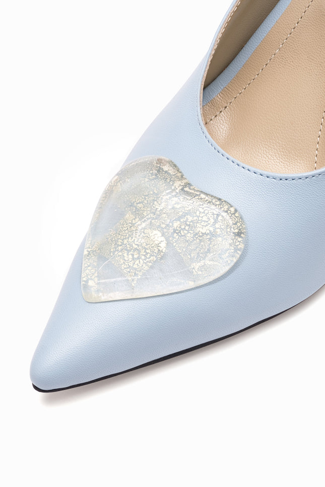 leather slingback baby blue 7cm white gold glass heart