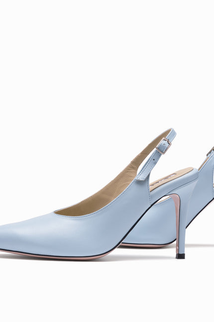 leather slingback stilettos baby blue