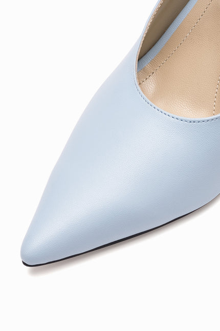 leather slingback stilettos baby blue detail