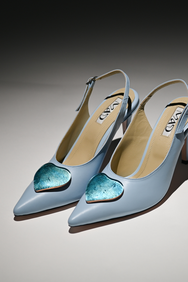 leather slingback stilettos baby blue gold blue glass hearts profile artistic 1