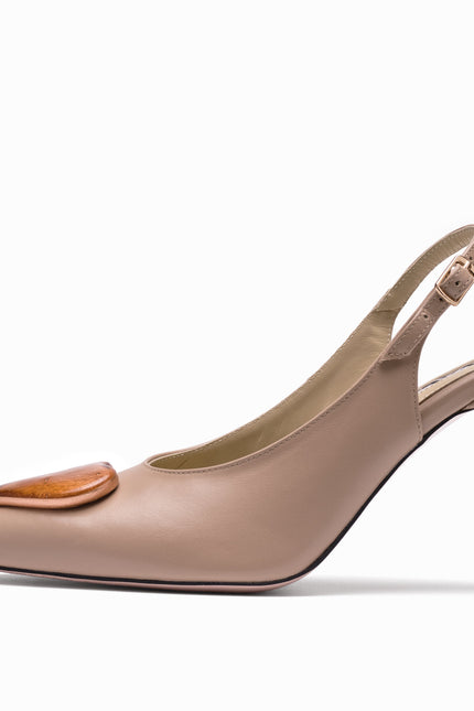 leather slingback stilettos beige with gold glass hearts cognac profile 1