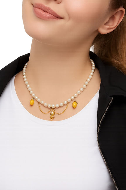 My Little Nature I Natural Freshwater Pearls Necklce With Lemon Charms - Long Pearls Necklace