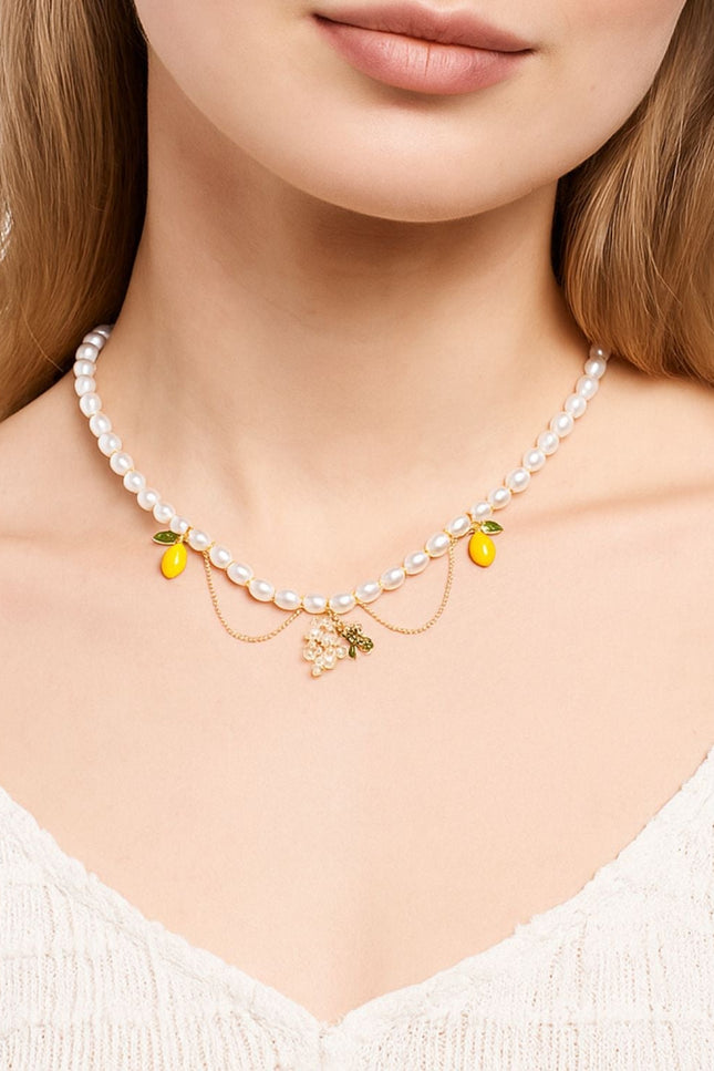 My Little Nature I Natural Freshwater Pearls Necklce With Lemon Charms - Long Pearls Necklace