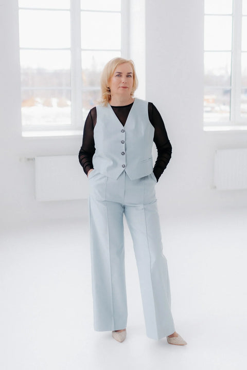 Etanna | High-Waisted Trousers Light Blue-Gray
