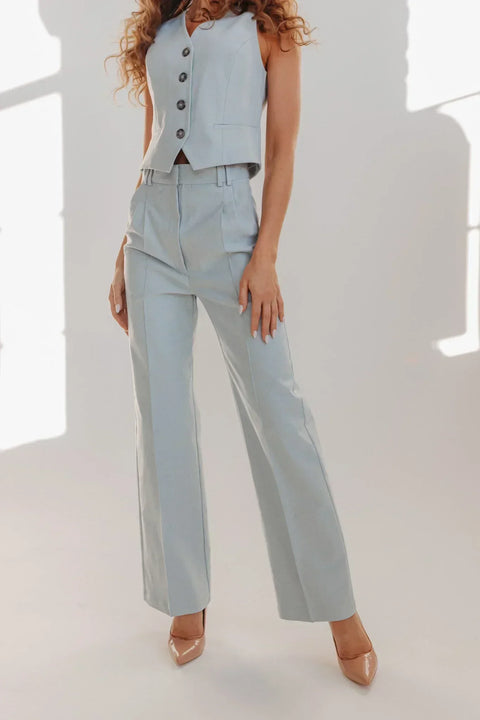 Etanna | High-Waisted Trousers Light Blue-Gray