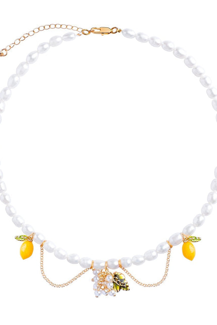 My Little Nature I Natural Freshwater Pearls Necklce With Lemon Charms - Long Pearls Necklace