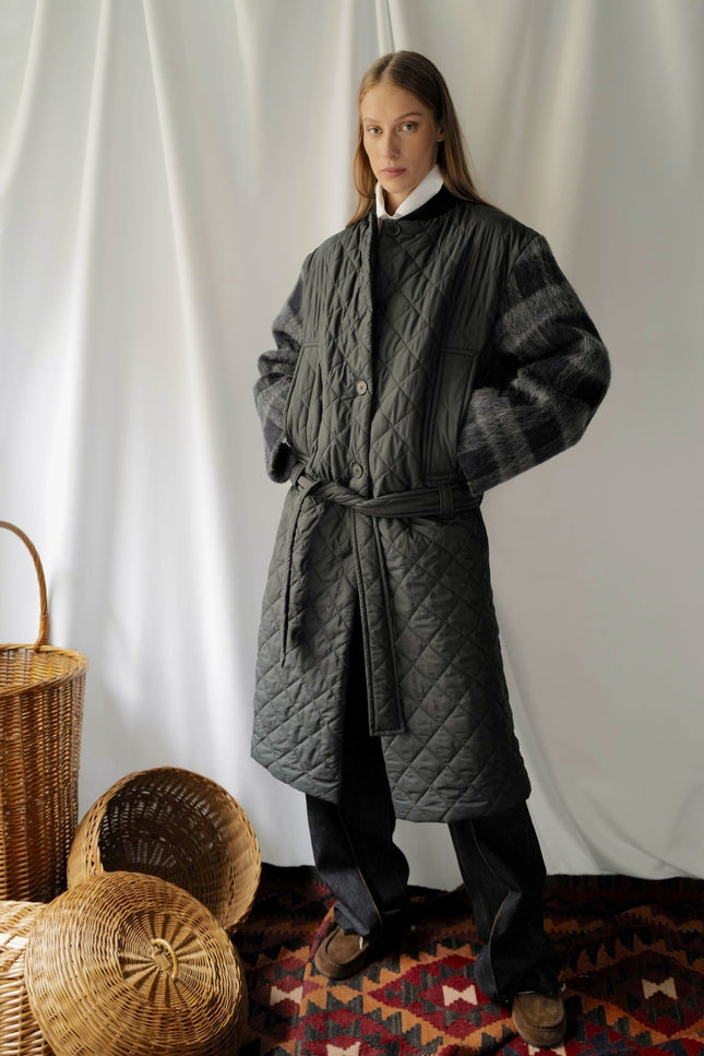 Quilted Coat With a Belt and Lama Wool Sleeves (Winter sale)