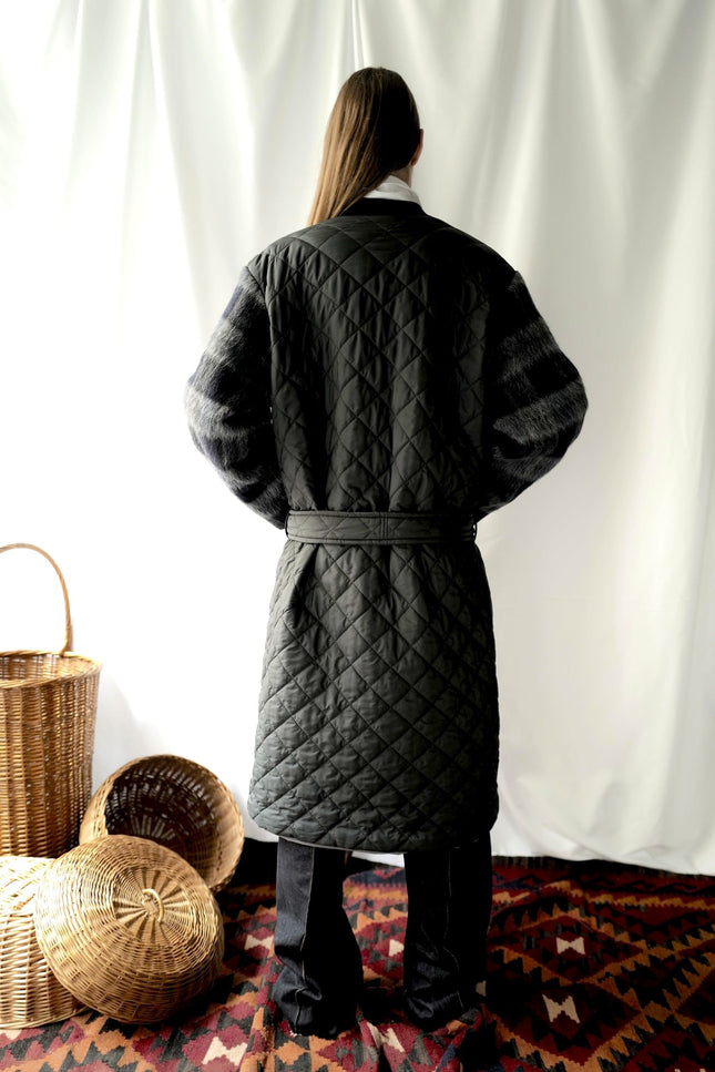 Quilted Coat With a Belt and Lama Wool Sleeves (Winter sale)