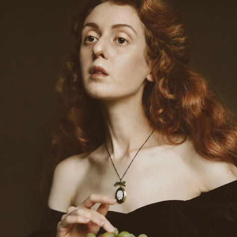 Poporcelain | Dark Romance Rose Oval Cameo Locket Pendant Necklace