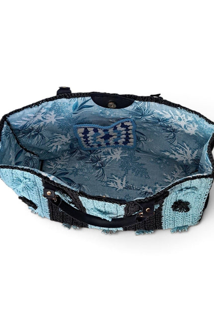 Springmoonatelier | Handmade Crochet Tote Bag – Blue & Black Large Shoulder Bag