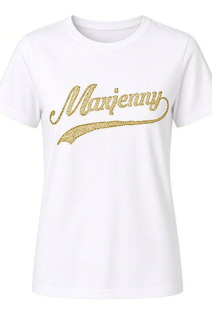White T-shirt with Gold Swarovski Crystals