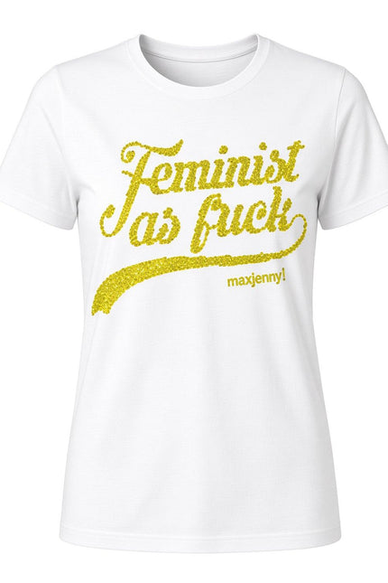 Feminist as Fuck Lime Yellow Swarovski Crystal T-Shirt – White