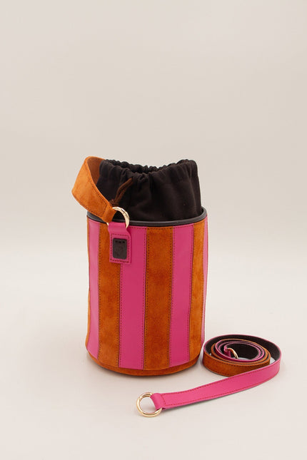 mini tambour circus buganvilla bolso de piel de rallas piel de napa y ante naranja fucsia