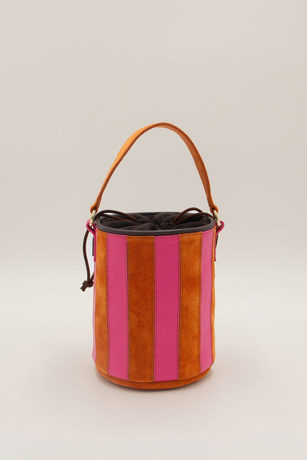 mini tambour circus buganvilla bolso de piel de rallas piel de napa y ante naranja fucsia