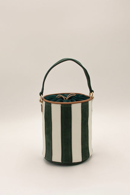 mini tambour circus laurel bolso de piel de rallas piel de napa y ante botella y hueso