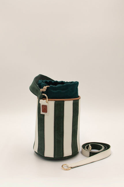 mini tambour circus laurel bolso de piel de rallas piel de napa y ante botella y hueso