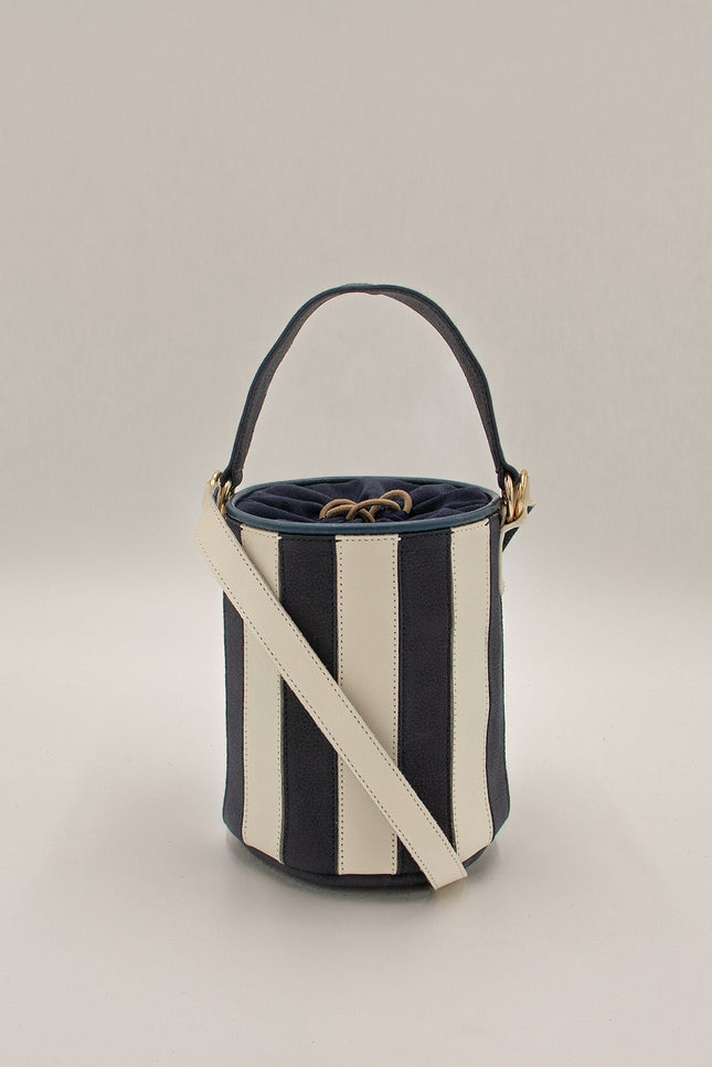 mini tambour circus laurel bolso de piel de rallas piel de nobuck y ante azul marino y hueso