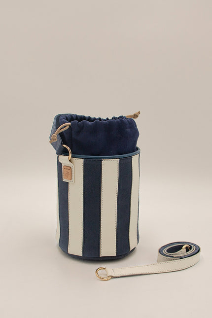 mini tambour circus laurel bolso de piel de rallas piel de nobuck y ante azul marino y hueso