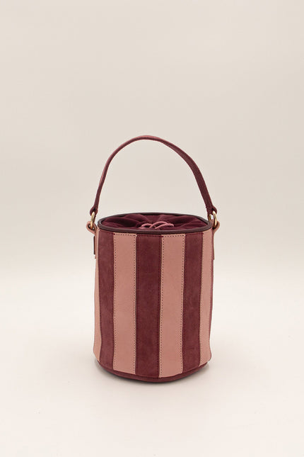 mini tambour circus original bolso de piel de rallas piel de napa y ante burdeos y rosa