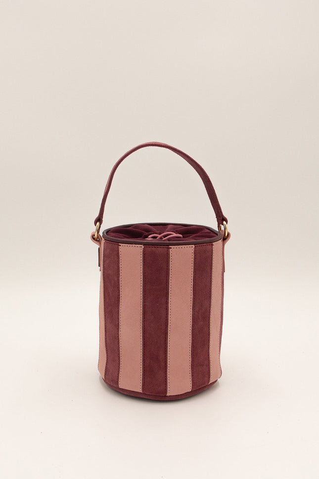 mini tambour circus original bolso de piel de rallas piel de napa y ante burdeos y rosa
