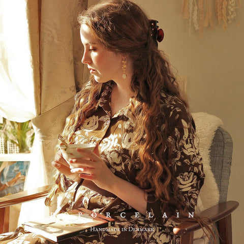 Poporcelain | Moonlight Rose and Triple Leaves Drop Earrings