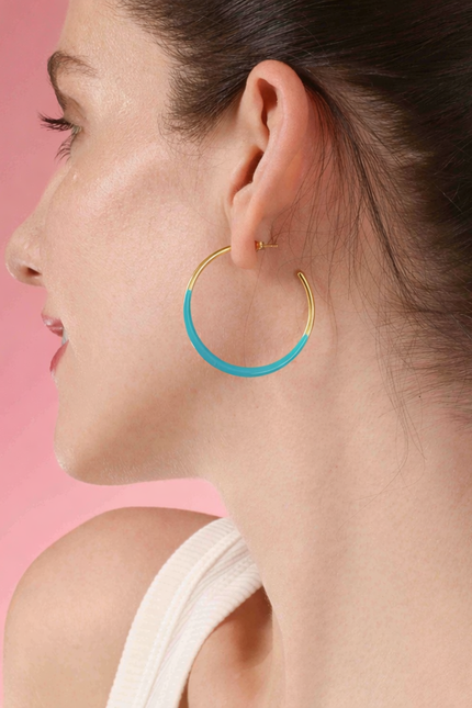 Michael Nash Jewelry | Ellery Gold And Turquoise Enamel Hoop Earrings