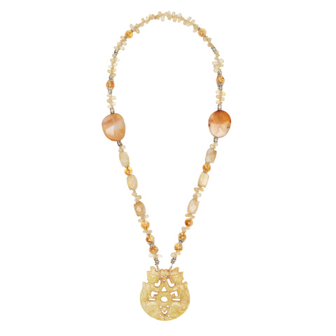 Bess Madrid I Moe Long Necklace In Jade, Citrine & Carnelian