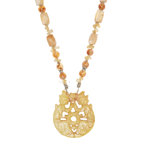 Bess Madrid I Moe Long Necklace In Jade, Citrine & Carnelian