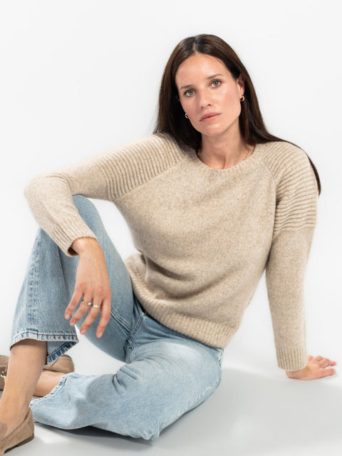 Bel Cashmere | Jersey de cashmere Motorbiker jaspe beige